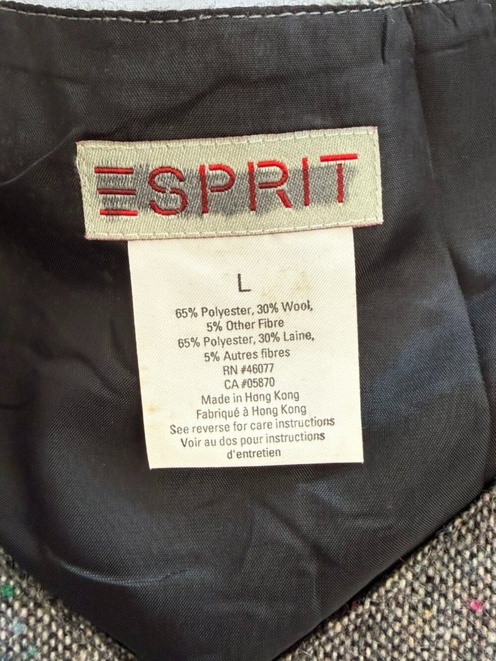 Vintage 90s Esprit Wool Blend Tweed Button Front Jumper Maxi Dress Size L - Picture 4 of 9